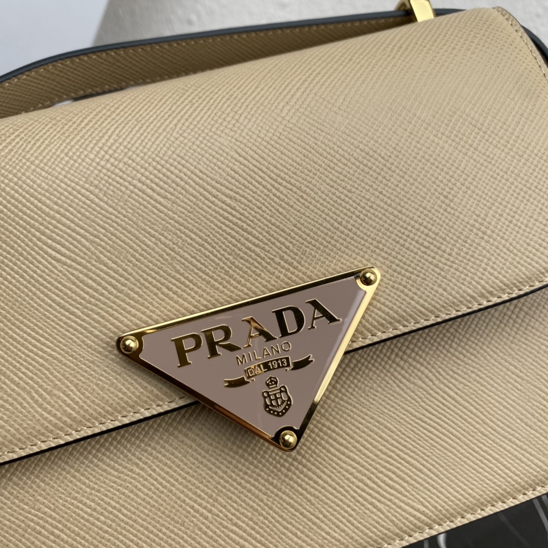 Prada Embleme Saffiano Leather Shoulder Bag Handbag Sand Beige 1BD320